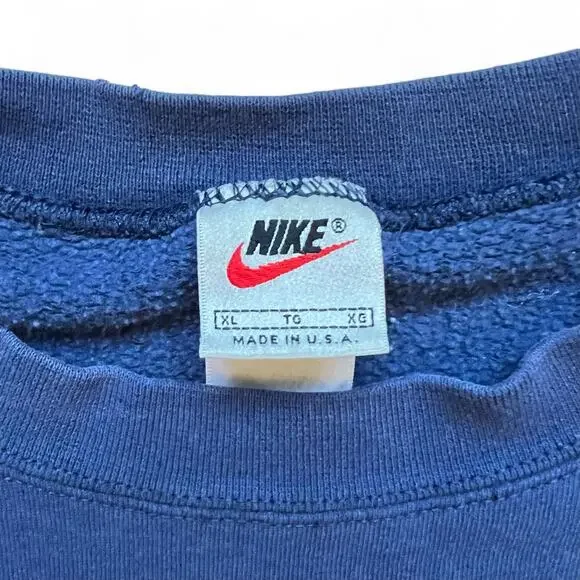 Vintage 90s USA Made Nike Big Swoosh Oval Crewneck Sweatshirt Navy Blue XL